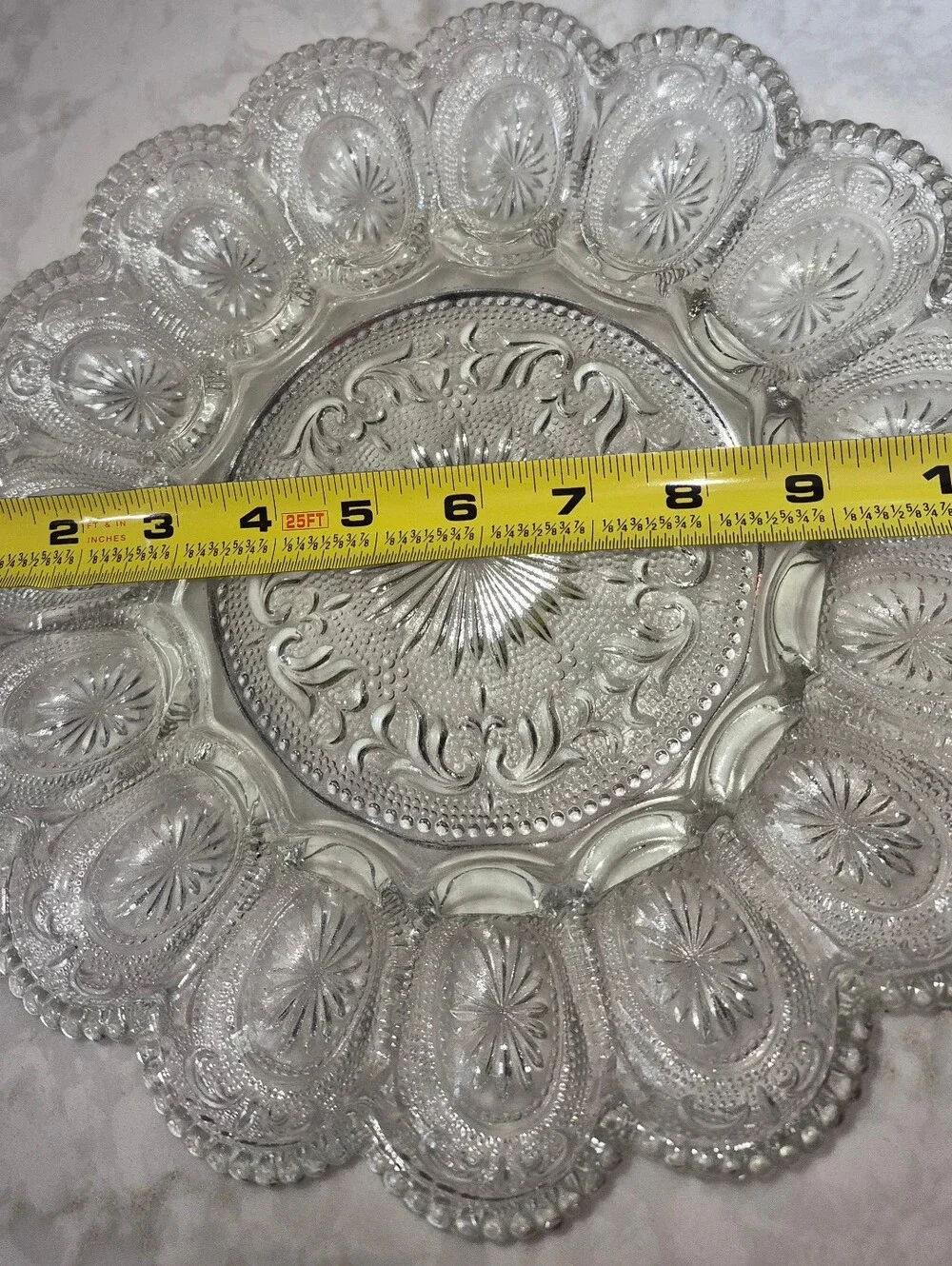 Vintage Clear Pressed Glass Deviled Egg/Oyster Serving Plate